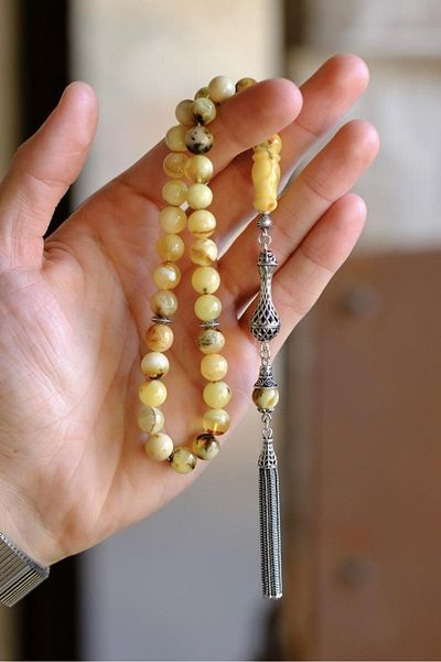 dergah tesbih Antique Fossil Certified Drop Amber Silver Design (Amber), (????? ? ??? ? ??????)