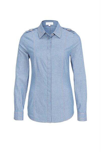 Escada Sport Dikiş Detaylı Gizli Düğmeli Mavi Pamuklu Gömlek