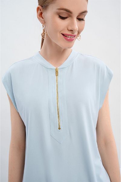 Escada Ice Blue Tank Top with Zippered Neckline