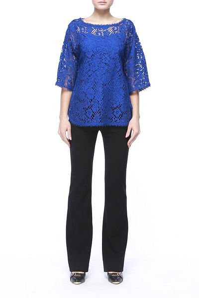 Escada Lace Collar Loose Cut Half Sleeve Cotton Blouse
