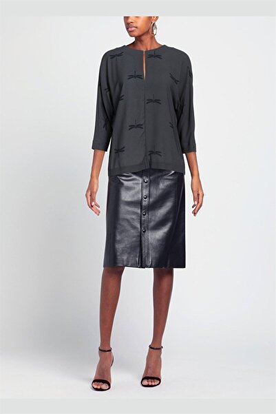 Escada Sport Yusufçuk Desenli Yarım Kol Damla Yaka Füme Bluz