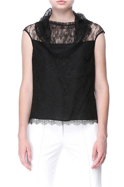 Escada Lace Detailed Sleeveless Black Blouse