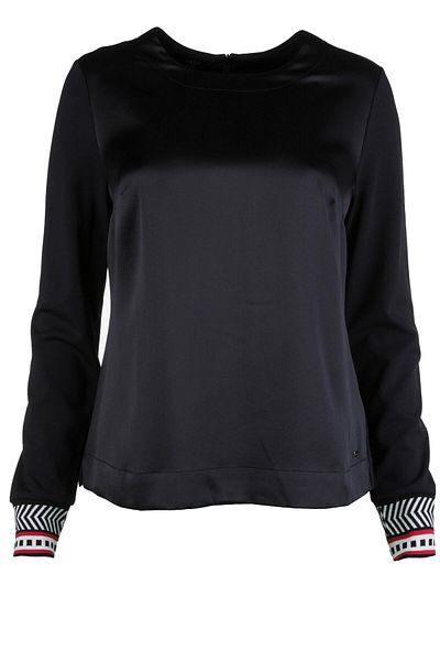 Escada Modal Blouse with Satin Round Neck and Sleeve Detail on the Front