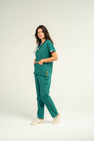 BOSKAMİ MEDİKAL U-Flex Unisex Green Medical Scrubs - Extra Comfort Lycra Bottom and Top Suit