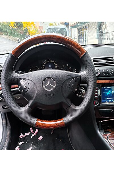 imza direksiyon kılıfı Mercedes W211 E220 Araca Özel Dikmeli Direksiyon Kılıfı (AHŞAP SOFT NOKTA DERİ)