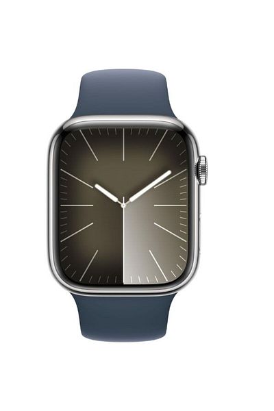 Apple Watch Series 9 GPS + Cellular |45mm| Color Silver | Stainless Steel Case with Storm Blue Sport