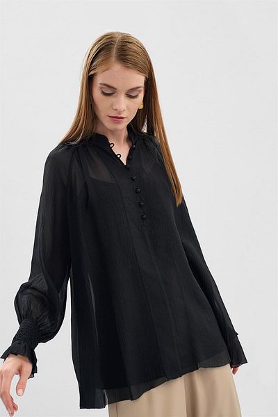 Escada Reglan Sleeve Black Silk Blouse with Inner Tank Top
