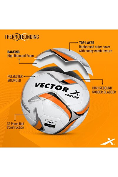 Vector X Panther Thermofusion Football | White/orange | Size 5 | Machine Stitched | Professional