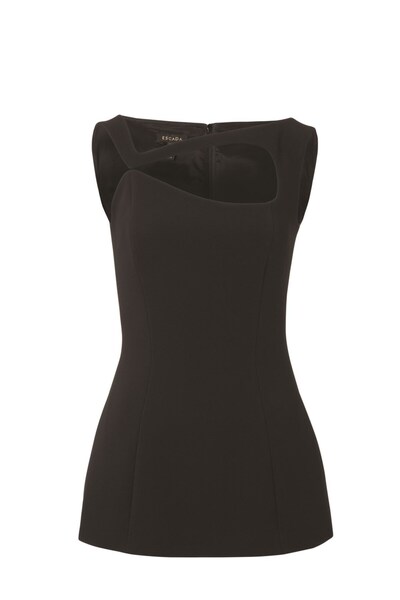 Escada Pencere Detaylı Kolsuz Klasik Siyah Bluz
