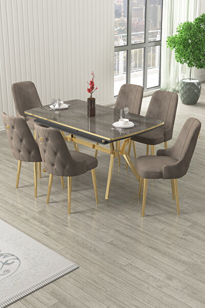 Canisa Nis Serisi 89x150 Açılabilir Lak Panel Antrasit İroni Gold Ayak Masa T...