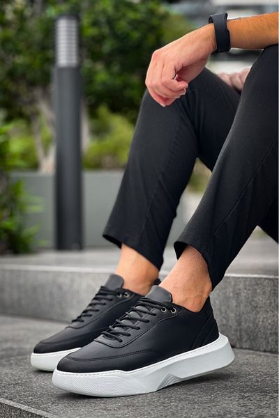 BOA Ba0354 Casual Lace-Up Men's High Sole Black Sneakers
