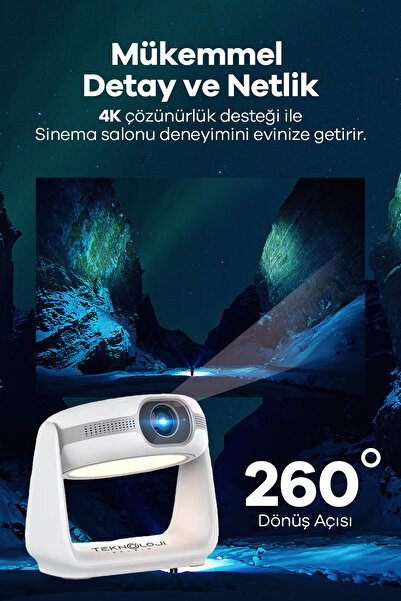 Teknoloji Gelsin Taşınabilir Powerbankli 4K Destekli 1080P Bluetooth Android Işıklı Sistemli Sinema ProjeksiyonCihazı