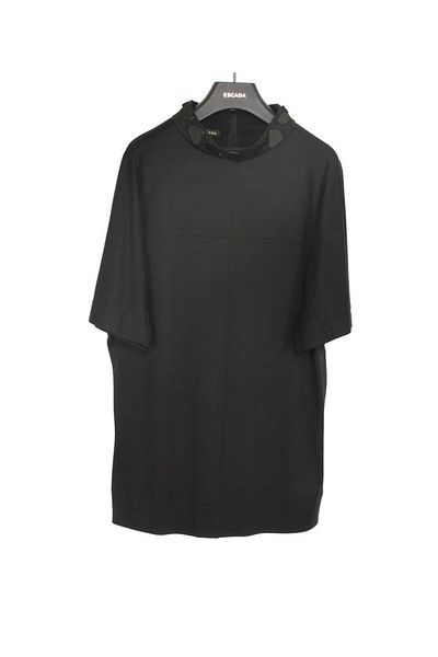 Escada Accessory Stand Collar Loose Cut Black Wool And Silk Blouse