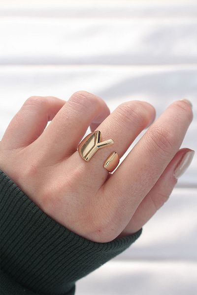 Skygo Gold Color Adjustable Ring with Letter Y - Tj-Byk3151