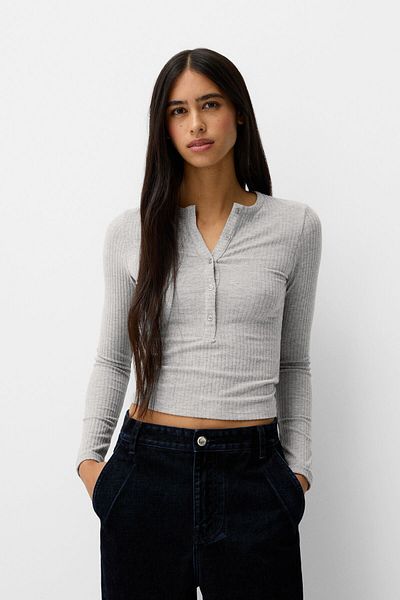 Bershka Ribbed sweater with buttons