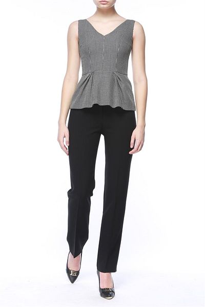 Escada Wide V-Neck Sleeveless Black Wool Blouse