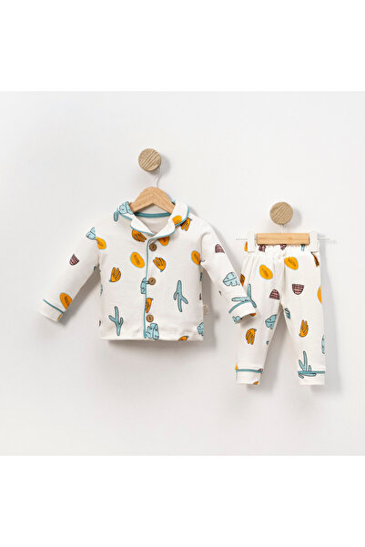 Bolly Baby 100% Cotton Baby Pajamas Set with Patterned Button Detail