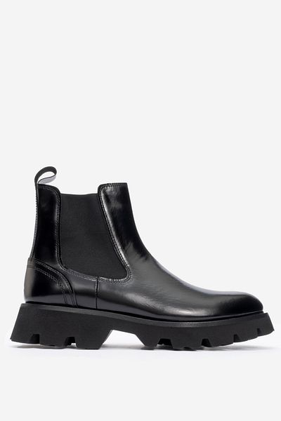MARCOMEN Men's Thick Sole Flexible Side Band Chelsea Boots Real Leather Mc 20285 Black