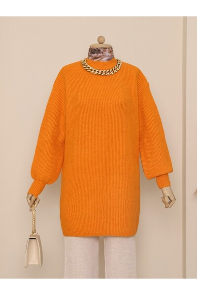 Modamorfo Dzianinowa tunika - Rękawy typu balon i miękkie detale - Pomarańczowa