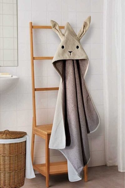 Alpar Tekstil Soft 100% Cotton Baby Girl-Boy Bath Swaddle Towel - Brown/Rabbit