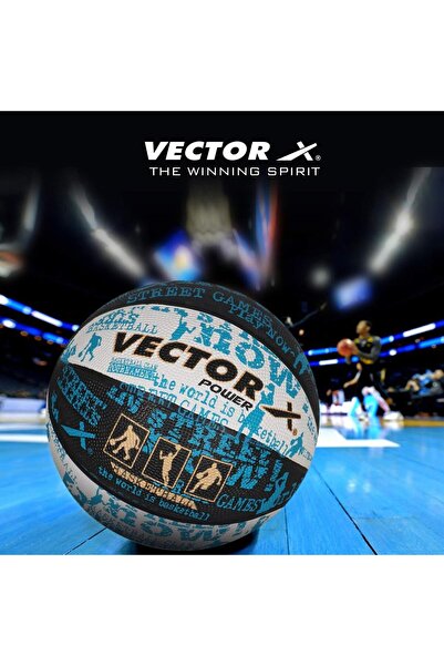 Vector X Power Basketball | Black/white/blue | Size 5 | Rubber | Water-resistant | Moisten Needle