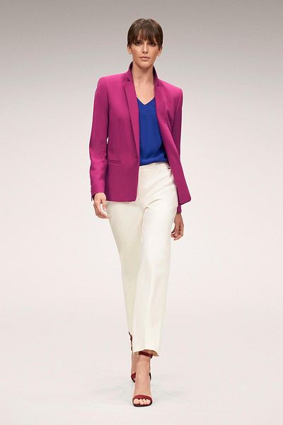 Escada Gathered Sleeve V-Neck Blue Silk Blouse