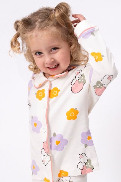 Bolly Baby 100% Cotton Baby Pajamas Set with Patterned Button Detail