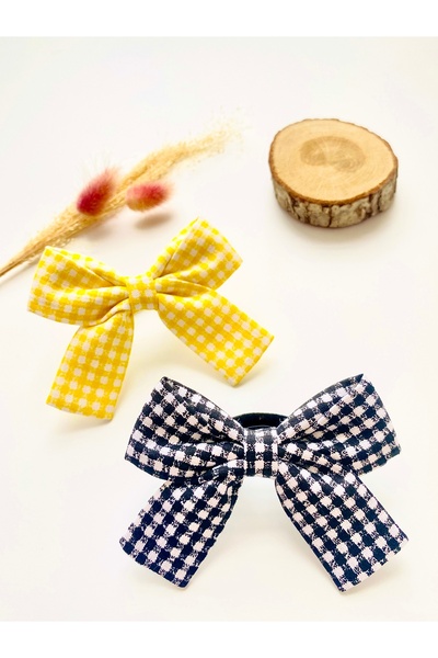 seyranat Baby Girl 2-Piece Yellow Black Gingham Patterned Checkered Elastic B...