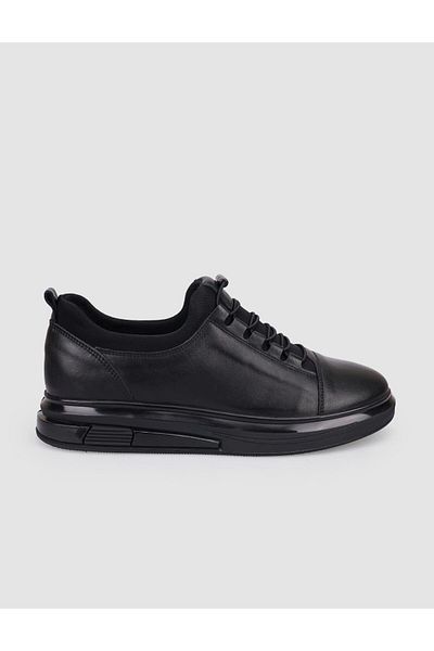 Cabani 100% Genuine Leather Black Rubber Laced Men's Casual Shoes