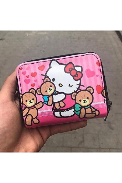 Karakedi Pembe Hello Kitty Blink To Triple Teddy Kısa Cüzdan