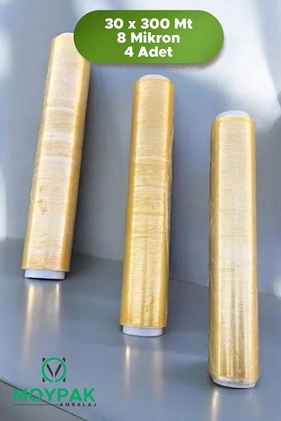 MOYPAK Food Stretch Film 30X300 Meters 4 Pieces (Real 300 Meters) Yellow Food Stretch