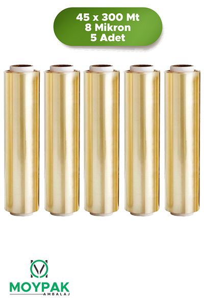 MOYPAK Food Stretch Film 45X300 Meters 5 Pieces (Real 300 Meters) Yellow Food Stretch