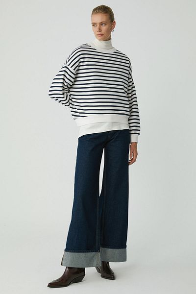 ETHIQUET Sahra Modest Damen Fleece-Baumwoll-Oversize-Sweatshirt – Marineblau / Ecru