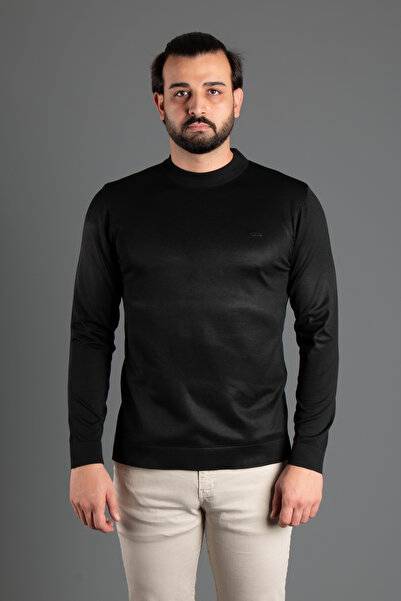 ZEKİ ÖZER Μαύρο ανδρικό πλεκτό πουλόβερ με μισό λαιμό