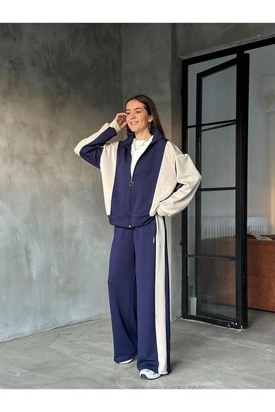 MevaMoss Pallazo Tracksuit Double Set Navy Blue