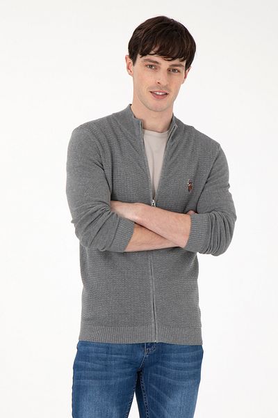 U.S. Polo Assn. Men's Gray Melange Basic Knitwear Cardigan 50288871 -Vr086
