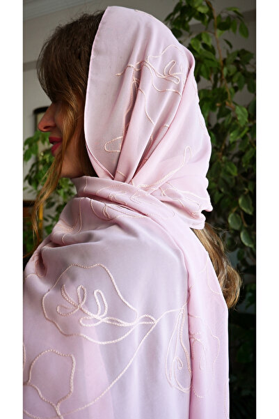 Yuss Nakışlı Abiye Şal Mevlüt Örtüsü Tasarım (PEMBE)