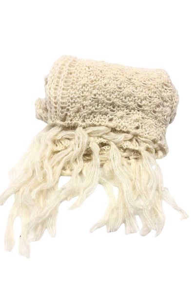 trenddünya Cream Knitted Winter Shoulder and Neck Shawl