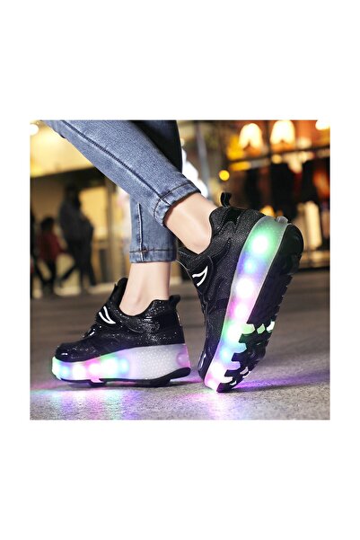 Yasee Unisex Skateboard Ayakkabı Şarj Edilebilir Led Işıklı Kapanabilir Teker...