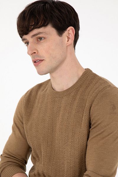 U.S. Polo Assn. Men's Khaki Melange Sweater 50292865 -Vr125