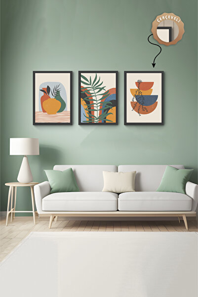 wudie Pictură decorativă din 3 piese, cu cadru din lemn, pictură abstractă, p...