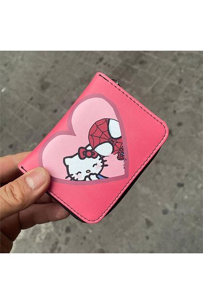 Karakedi Pink Spider-Man And Hello Kitty Love Short Wallet