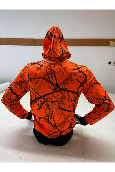 HT Outdoor Our Orange Sports Jacket Model with Winter Zipper Tree Pattern.