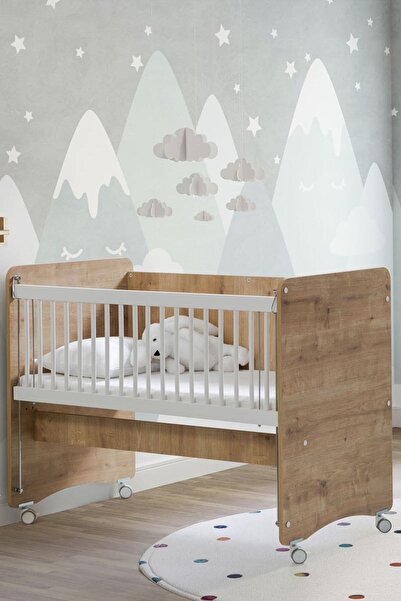 Babywhen Tekerlekli Anne Yanı Kademeli Bebek Beşiği - Bebek Yatağı - Park Yatak - Ahşap - 60x120 Cm Bw1061