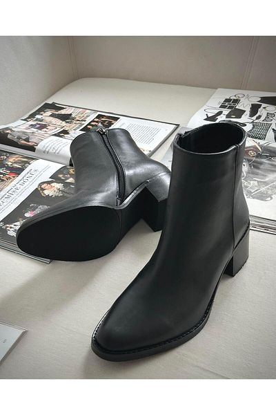 Zuum Vanna 100% Genuine Leather & Suede Heeled Women's Boots - Black Leather