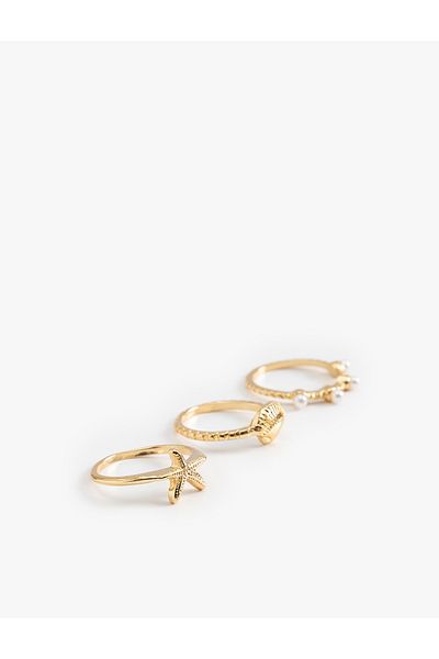 Koton Sea Themed 3-Piece Pearl Ring Set