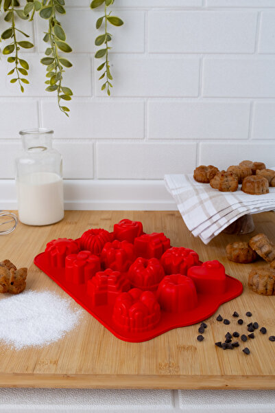 Silicolife 12'li Karma Kek Kalıbı - Kırmızı