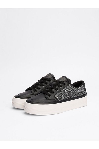 Tommy Hilfiger Women's Black Vulc Leather Monogram Sneakers