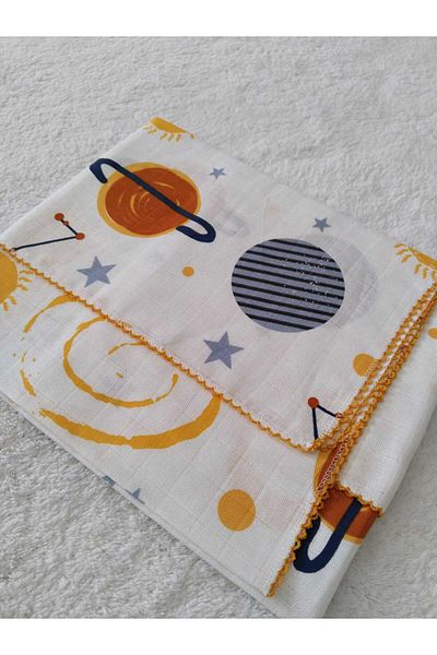 Store Planet Patterned Baby Muslin Blanket - Newborn 100% Cotton, Multi-Purpose Blanket