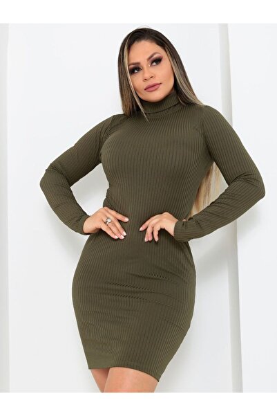 ÖZ PAMUK Жіноча водолазка з довгими рукавами, приталена сукня з лайкровою баскою